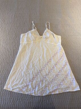 Vintage Adonna White 100% Cotton Nightgown Slip with Purple Floral Embroidery